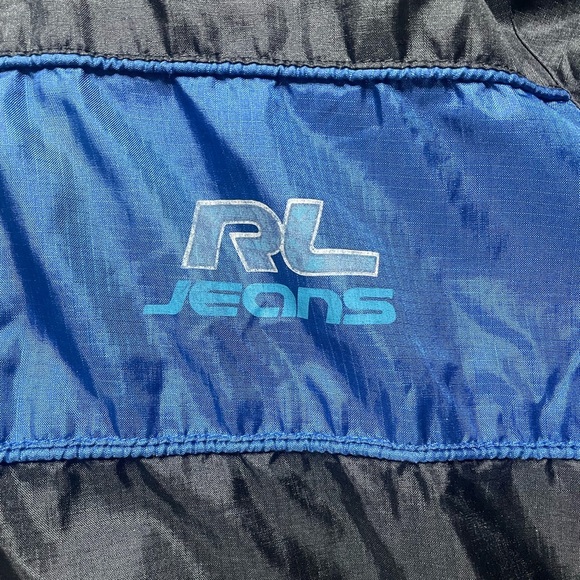 Vtg Polo Jeans Ralph Lauren Packable Hood Track Jacket Men Small Zip Black Blue - Picture 3 of 8